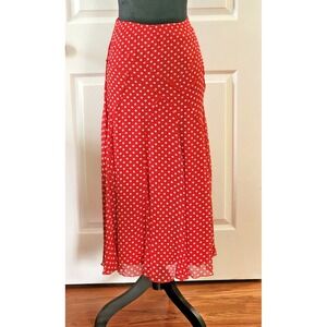 A La Carte Red and White Dotted Swiss Lined Skirt Size Small with fluted hem